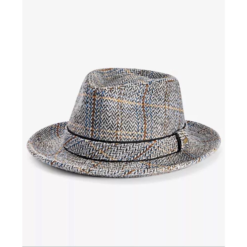 Scala Classic Sophisticated Wool Blend Plaid Crown Fedora Hat Grey XL